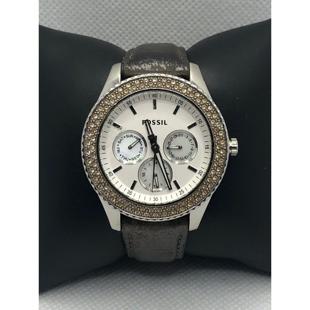 Fossil ES2995 Womens Brown Leather Analog Silver Dial Quartz Genuine Watch LP251